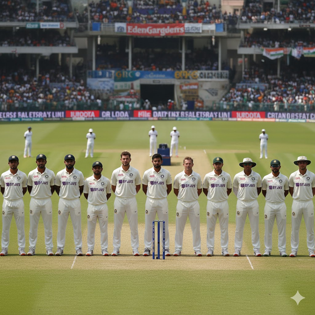 टेस्ट मैच शुरू होने से पहले मैदान पर खड़ी भारतीय क्रिकेट टीम की लाइन-अप फोटो। IND vs SA